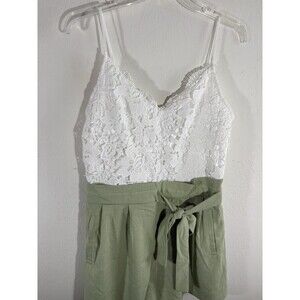 Love Tree Women Rompers Green & White Lace V Neck Belted Large Adjustable Straps